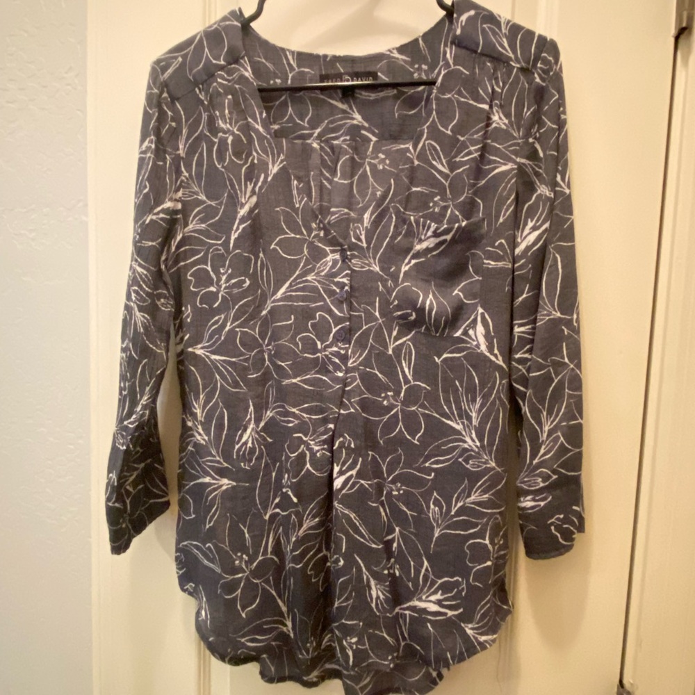 Fred David Gray 3/4 Sleeve Pleated Blouse Size M